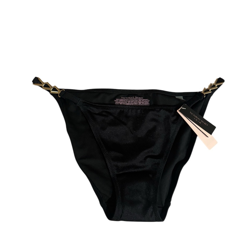 NWT Victorias Secret Black Gold V Chain Sexy Swim Bikini Bottom Size Small